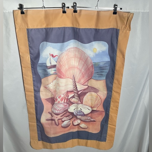 Source Unknown Other - Coastal Seashells Sailboat Beach Scene Decorative Flag Nautical Porch Garden